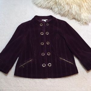 Dress Barn Plum Corduroy 3/4 Sleeve Jacket